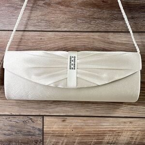 Jessica Mcclintock White Satin Shoulder Evening Bag
